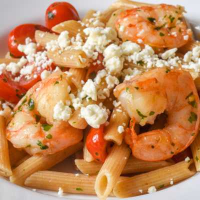Basil Shrimp and Tomato Pasta with Feta