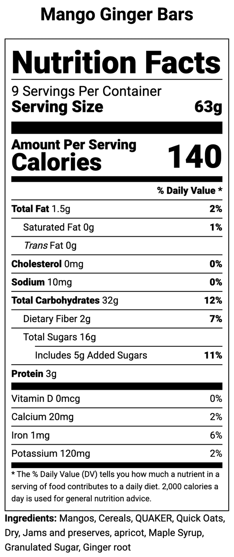 nutrition label